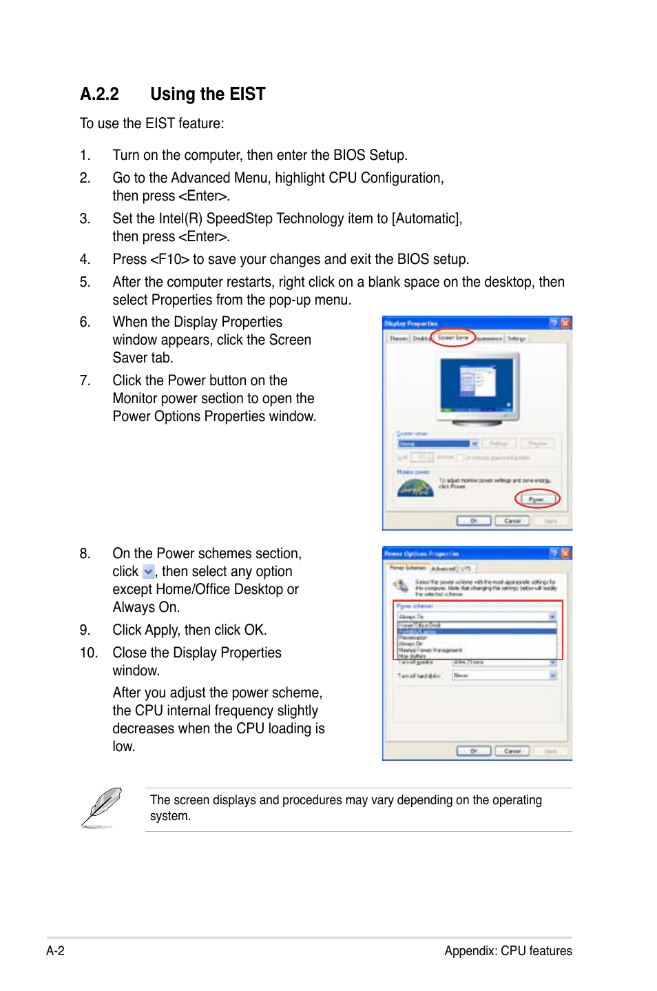 A.2.2 using the eist | Asus P5Q WS User Manual | Page 174 / 176