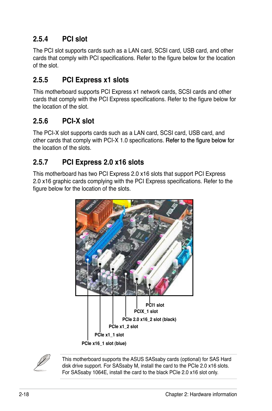 4 pci slot, 5 pci express x1 slots, 6 pci-x slot | 7 pci express 2.0 x16 slots, Pci slot -18, Pci express x1 slots -18, Pci-x slot -18, Pci express 2.0 x16 slots -18 | Asus P5Q WS User Manual | Page 44 / 176