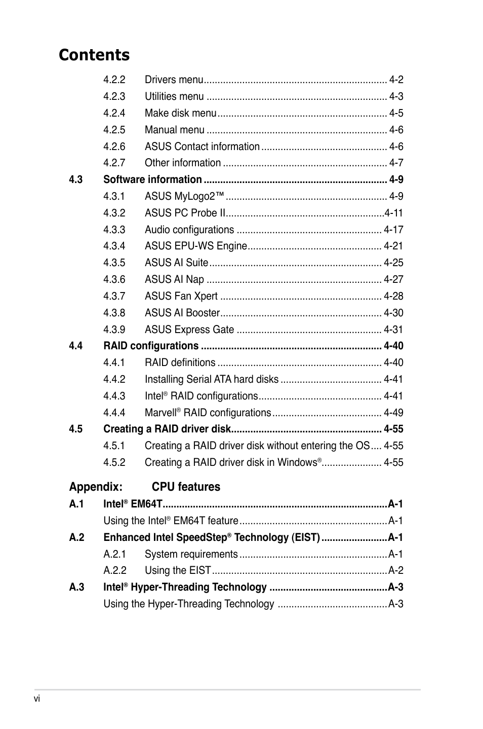 Asus P5Q WS User Manual | Page 6 / 176