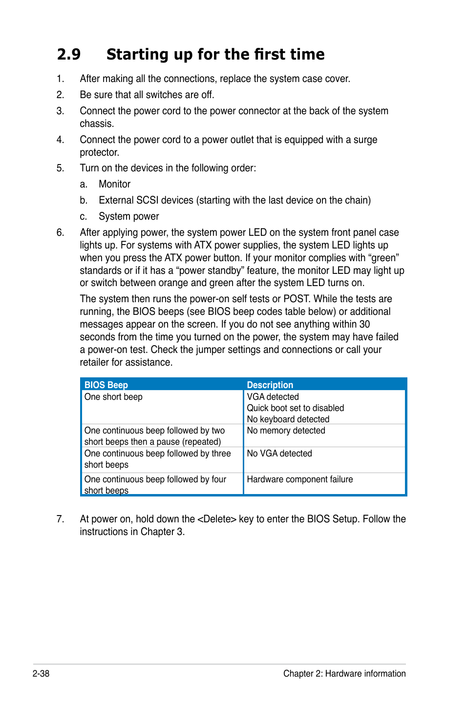 9 starting up for the first time, Starting up for the first time -38 | Asus P5Q WS User Manual | Page 64 / 176