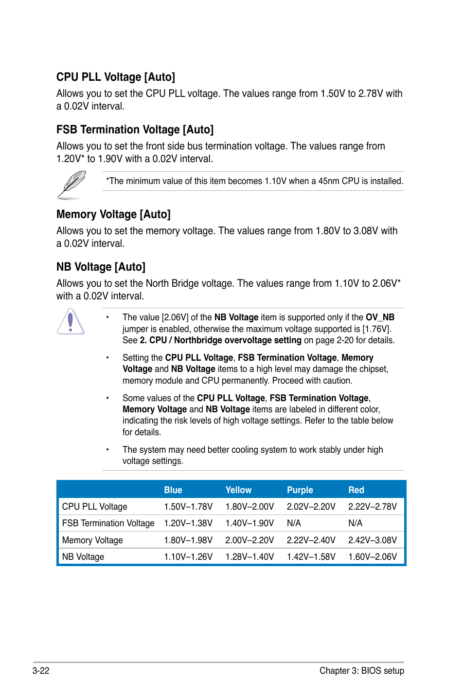 Cpu pll voltage [auto, Fsb termination voltage [auto, Nb voltage [auto | Asus P5Q WS User Manual | Page 90 / 176