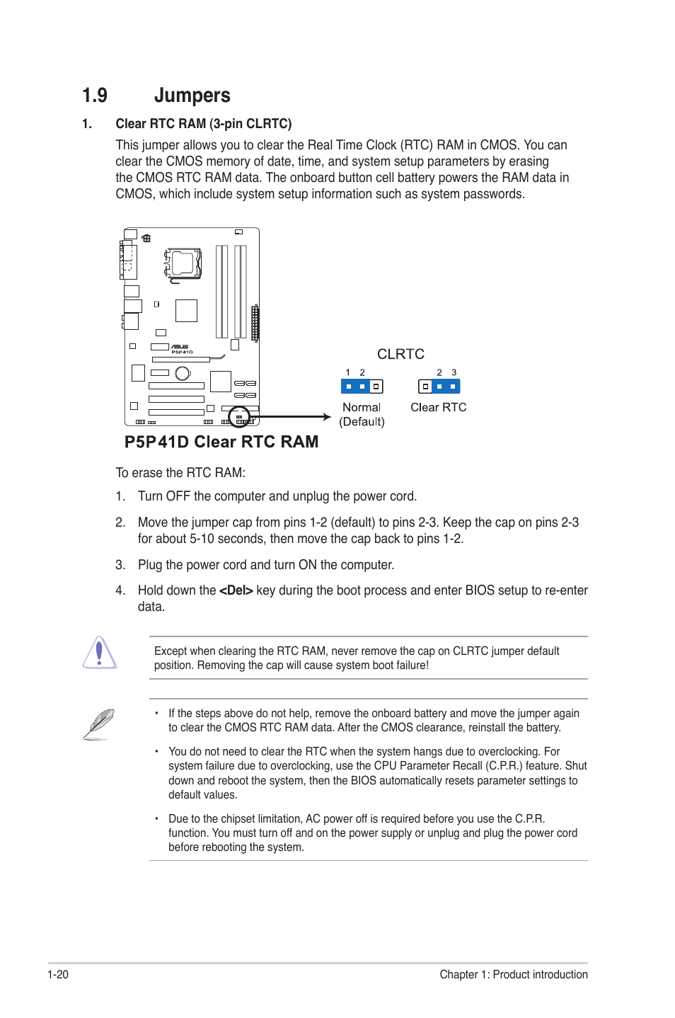 9 jumpers, Jumpers -20 | Asus P5P41D User Manual | Page 30 / 58
