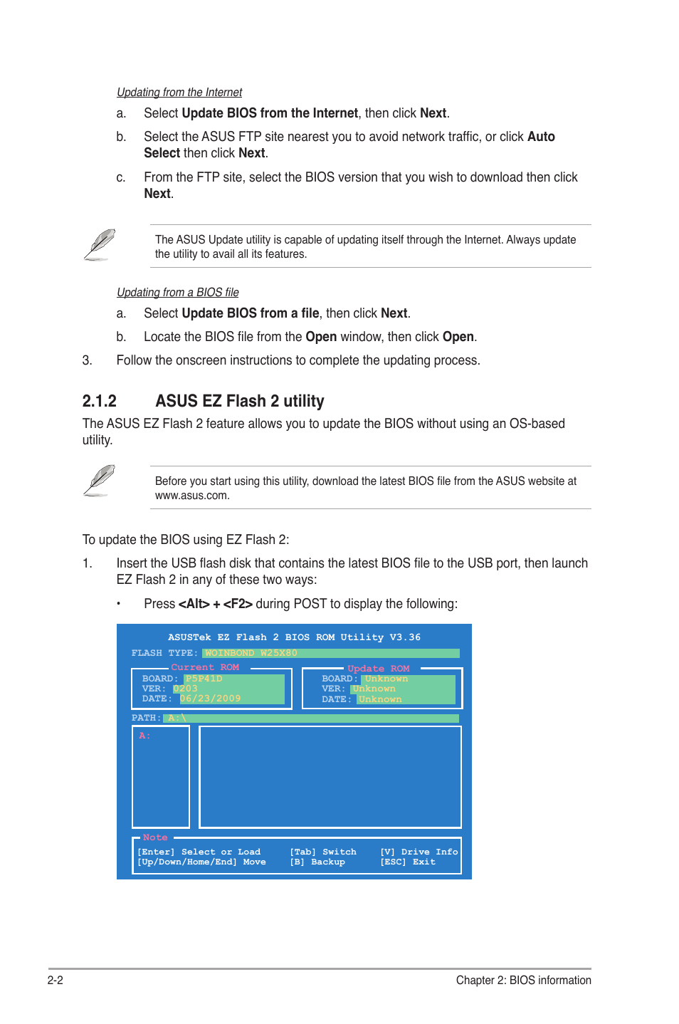 2 asus ez flash 2 utility, Asus ez flash 2 utility -2 | Asus P5P41D User Manual | Page 40 / 58