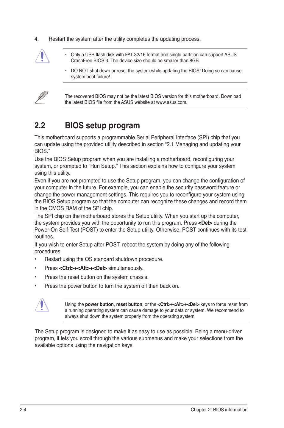 2 bios setup program, Bios setup program -4 | Asus P5P41D User Manual | Page 42 / 58