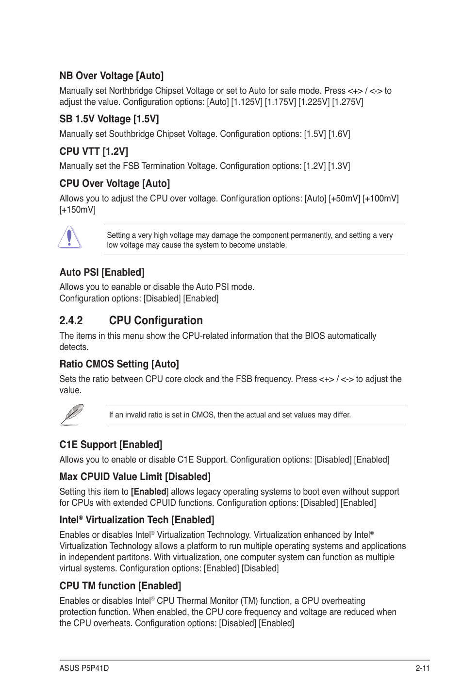 2 cpu configuration, Cpu configuration -11 | Asus P5P41D User Manual | Page 49 / 58