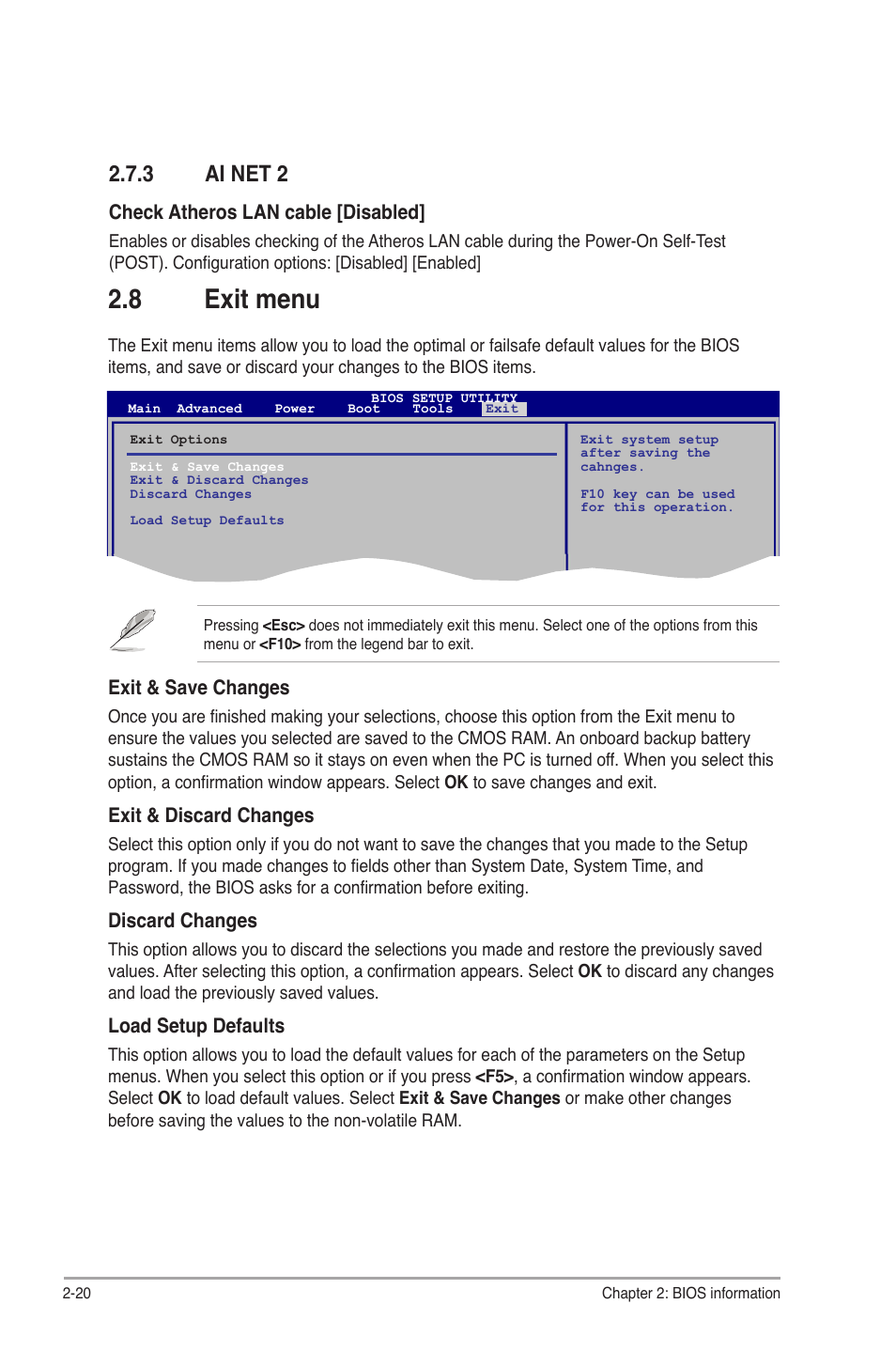 3 ai net 2, 8 exit menu, Ai net 2 -20 | Exit menu -20 | Asus P5P41D User Manual | Page 58 / 58