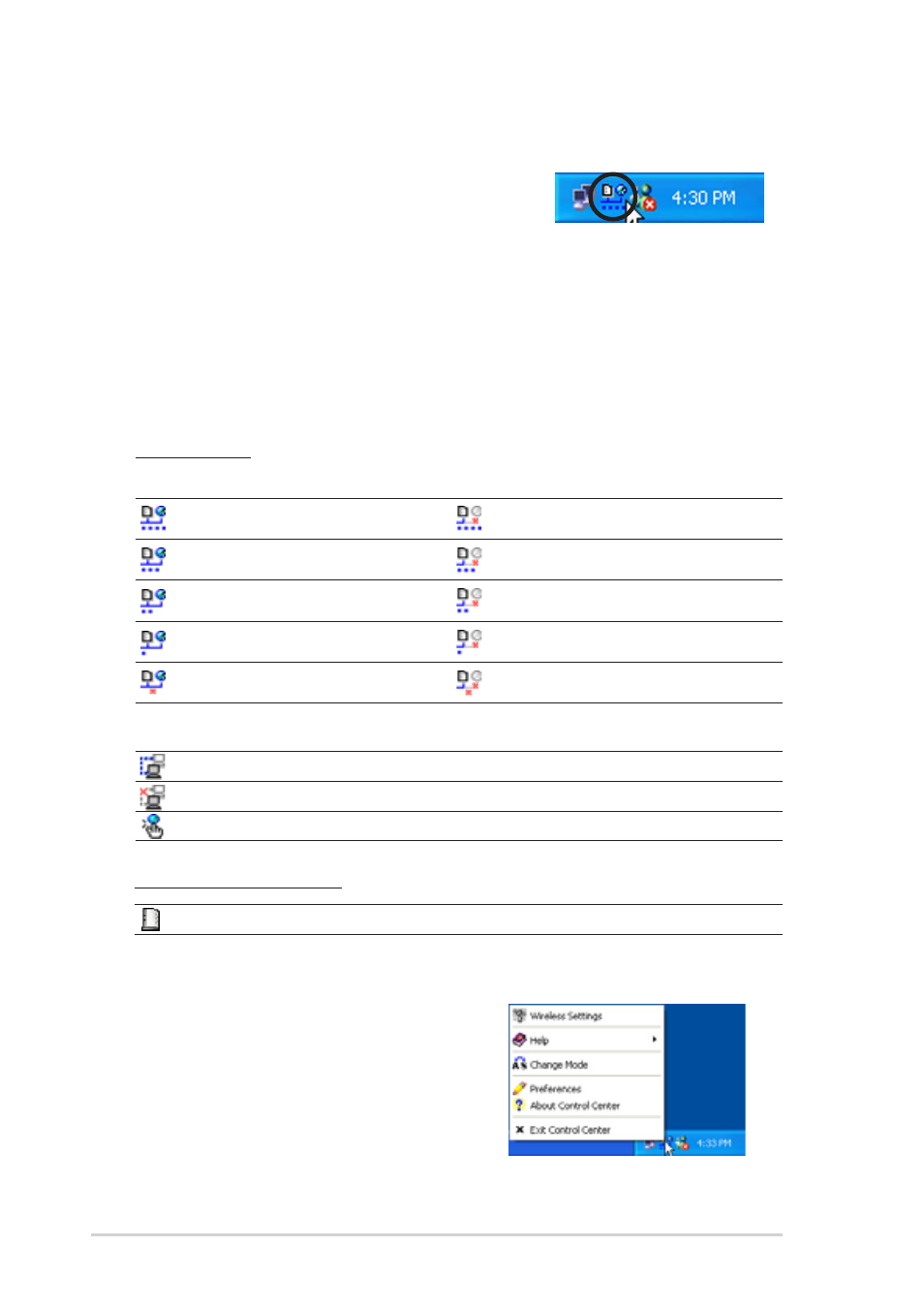 5 the control center utility, Control center right-click menu, Control center icons | Asus DiGiMatrix User Manual | Page 82 / 158