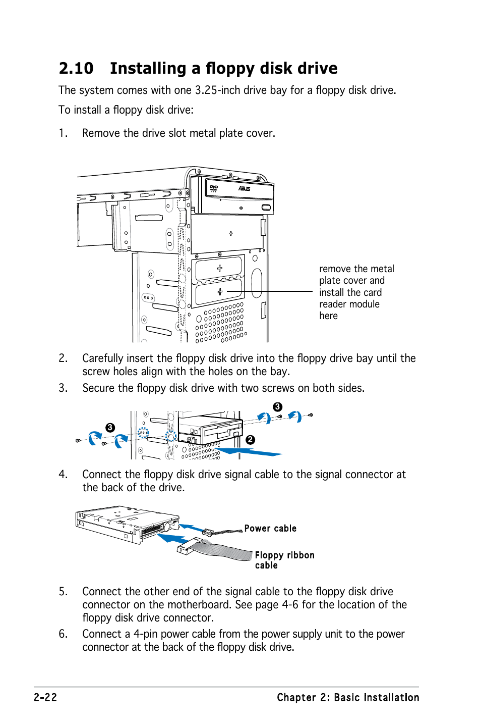 10 installing a floppy disk drive | Asus V3-P5G33 User Manual | Page 40 / 106