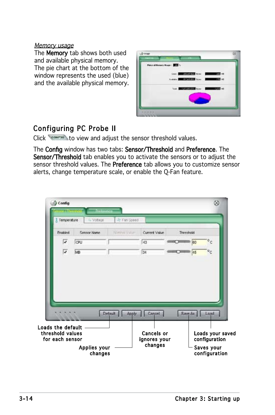 Configuring pc probe ii | Asus V3-P5G33 User Manual | Page 56 / 106