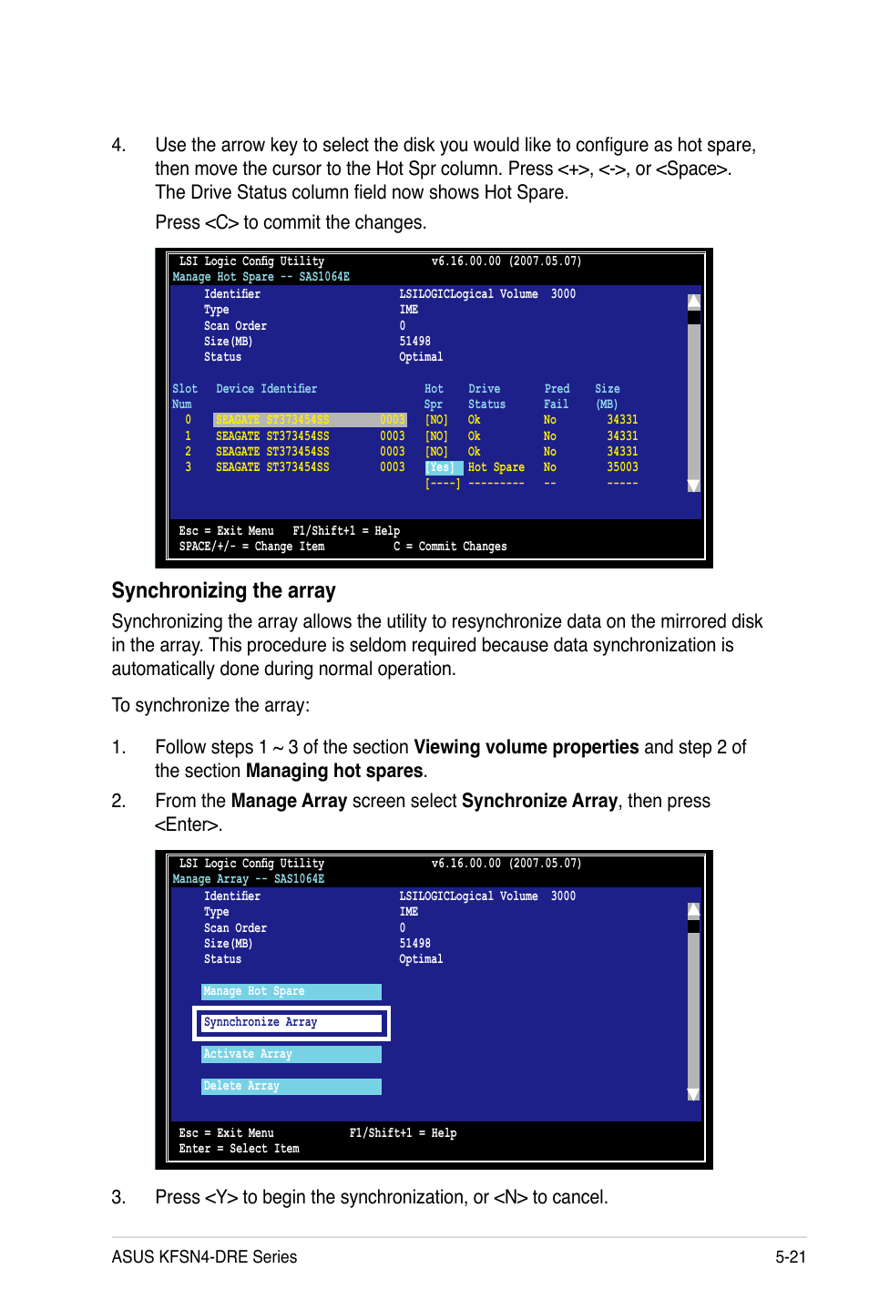 Synchronizing the array | Asus KFSN4-DRE/SAS User Manual | Page 115 / 144