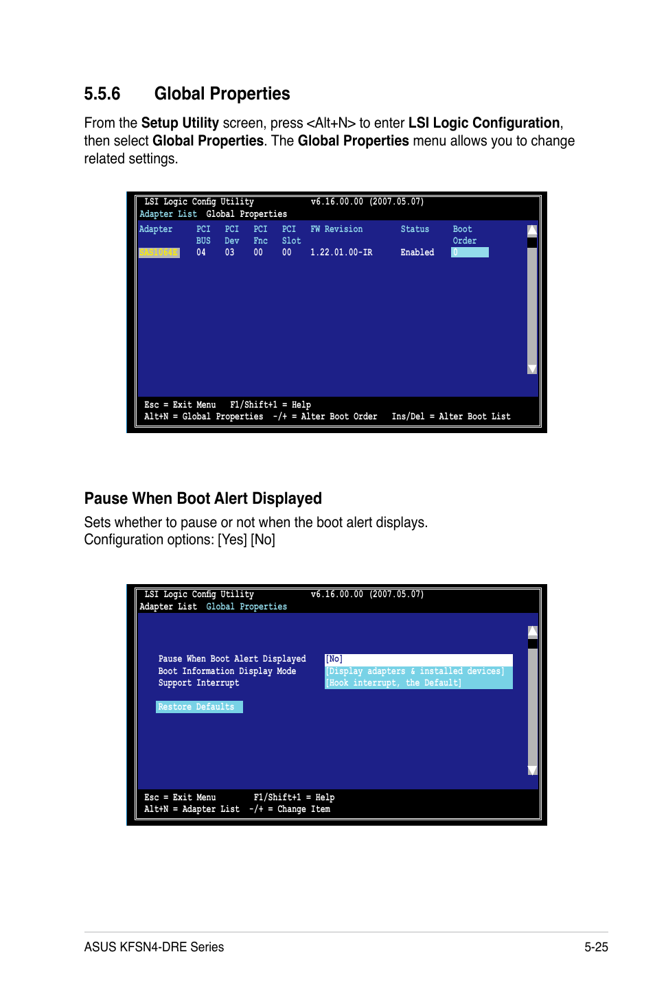 6 global properties, Pause when boot alert displayed | Asus KFSN4-DRE/SAS User Manual | Page 119 / 144