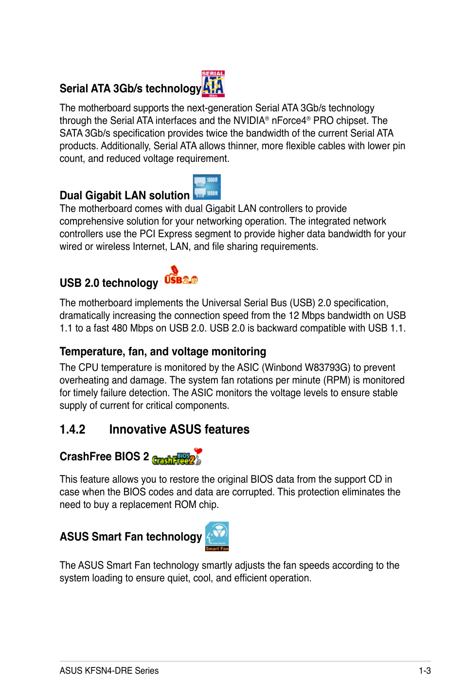 2 innovative asus features | Asus KFSN4-DRE/SAS User Manual | Page 17 / 144