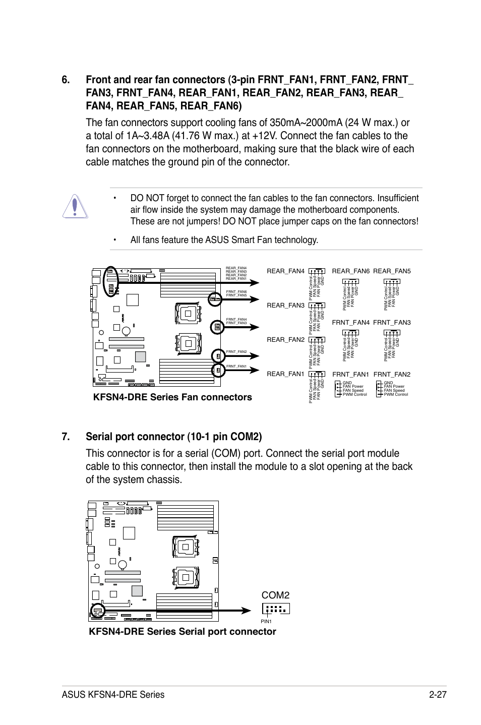 Asus kfsn4-dre series 2-27, Kfsn4-dre series serial port connector, Com2 | Kfsn4-dre series fan connectors | Asus KFSN4-DRE/SAS User Manual | Page 47 / 144