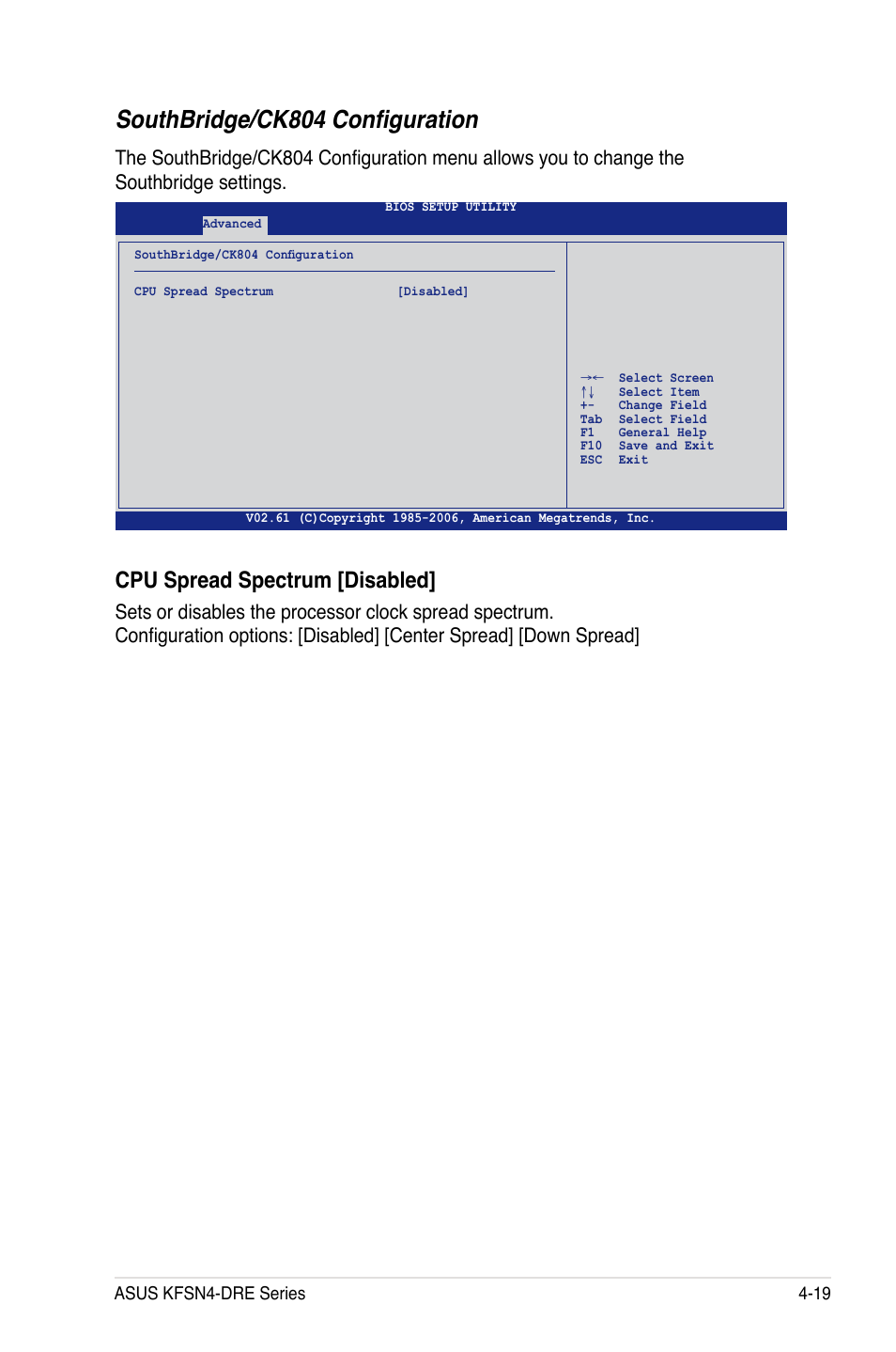 Southbridge/ck804 configuration, Cpu spread spectrum [disabled | Asus KFSN4-DRE/SAS User Manual | Page 77 / 144