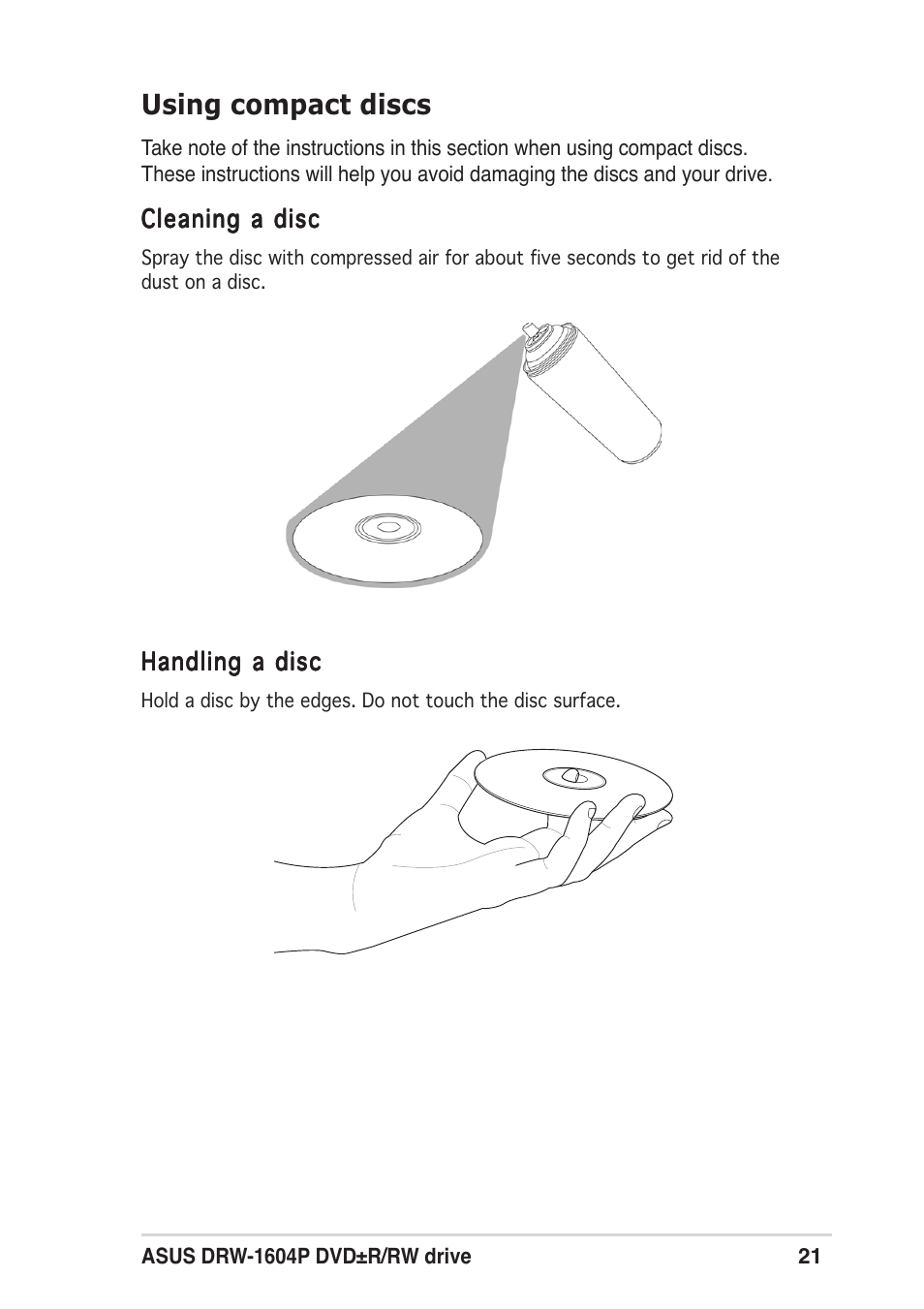 Using compact discs | Asus DRW-1604P User Manual | Page 21 / 24