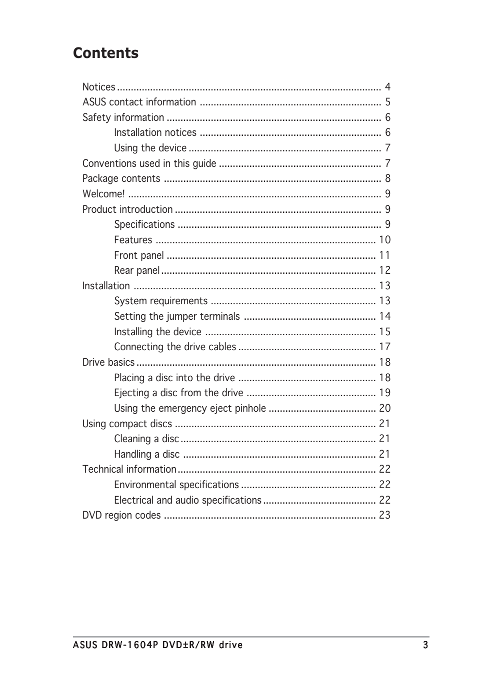 Asus DRW-1604P User Manual | Page 3 / 24