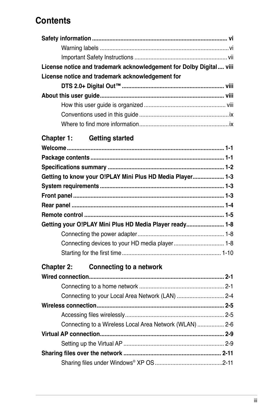 Asus O!Play Mini Plus User Manual | Page 3 / 70