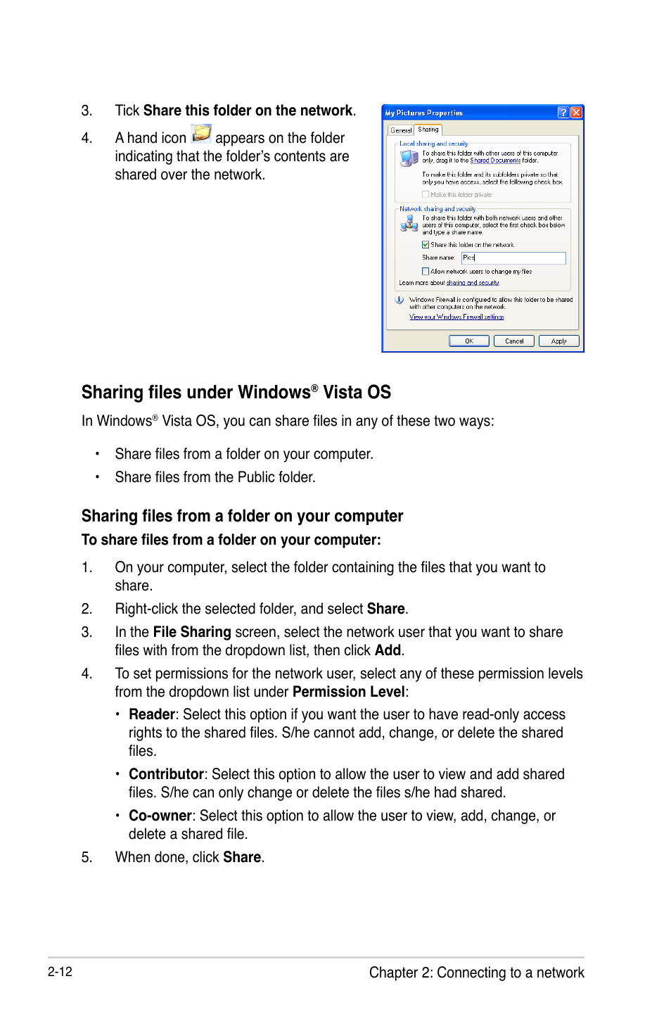 Sharing files under windows® vista os, Sharing files under windows, Vista os -12 | Vista os | Asus O!Play Mini Plus User Manual | Page 32 / 70