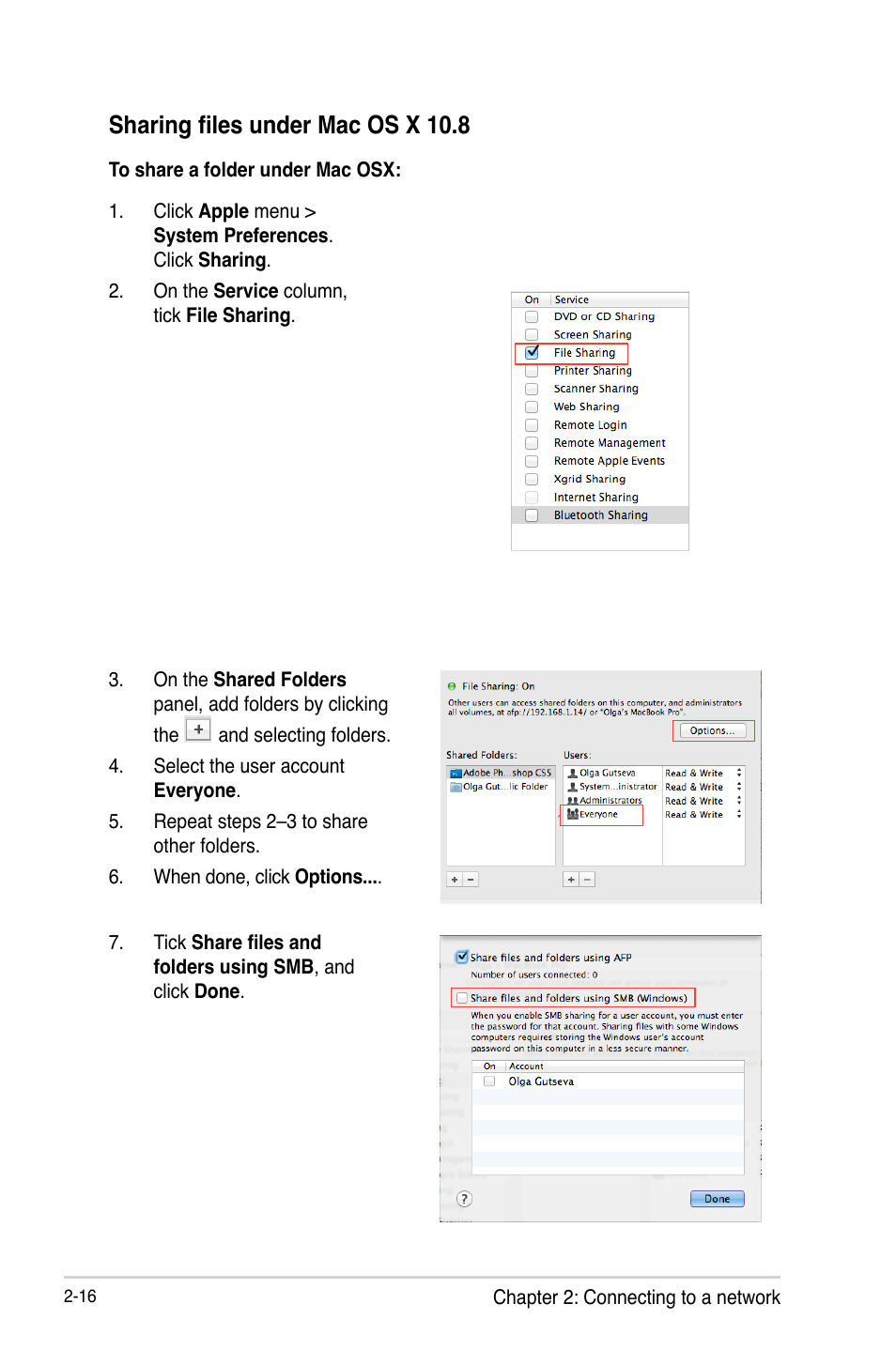 Sharing files under mac os x 10.8, Sharing files under mac os x 10.8 -16 | Asus O!Play Mini Plus User Manual | Page 36 / 70