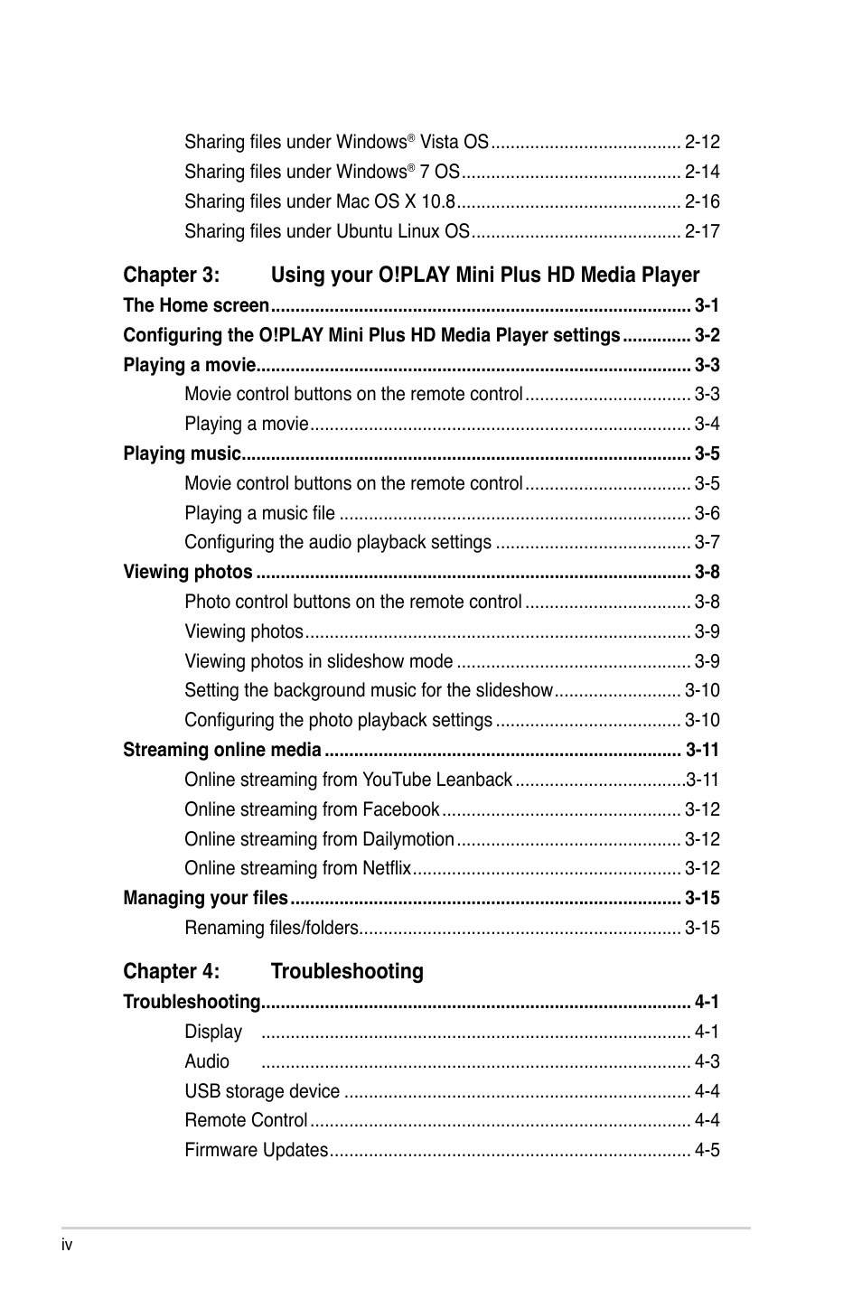 Asus O!Play Mini Plus User Manual | Page 4 / 70