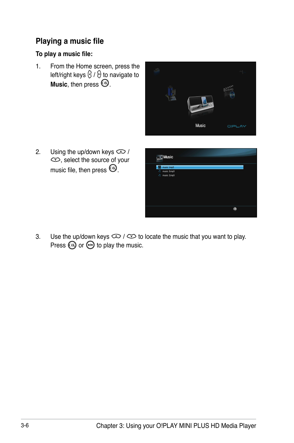 Playing a music file, Playing a music file -6 | Asus O!Play Mini Plus User Manual | Page 44 / 70