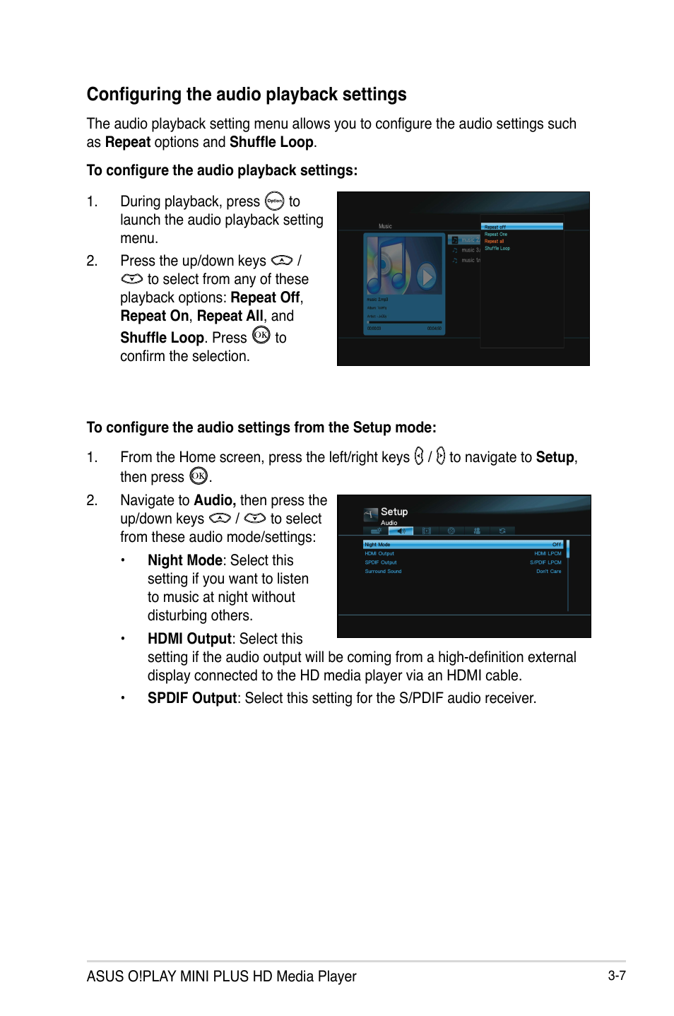 Configuring the audio playback settings, Configuring the audio playback settings -7 | Asus O!Play Mini Plus User Manual | Page 45 / 70