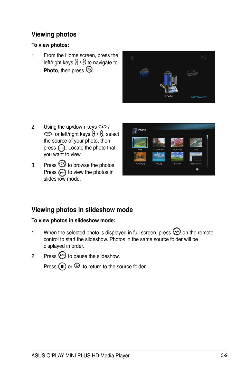 Viewing photos, Viewing photos in slideshow mode | Asus O!Play Mini Plus User Manual | Page 47 / 70