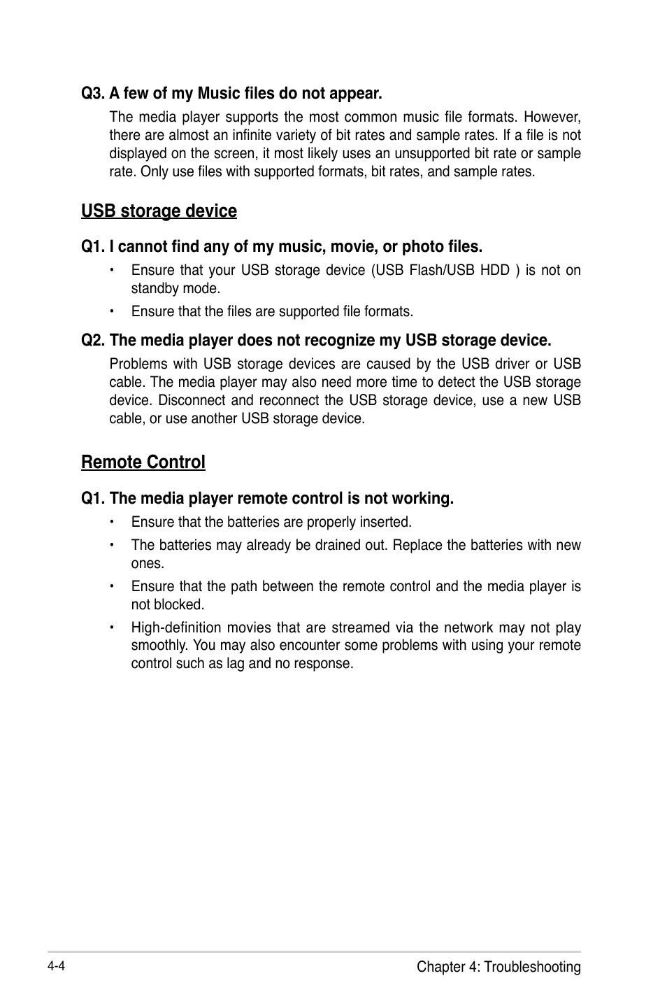 Usb storage device, Remote control, Usb storage device -4 remote control -4 | Asus O!Play Mini Plus User Manual | Page 58 / 70