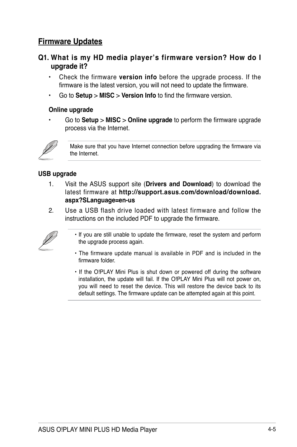 Firmware updates, Firmware updates -5 | Asus O!Play Mini Plus User Manual | Page 59 / 70