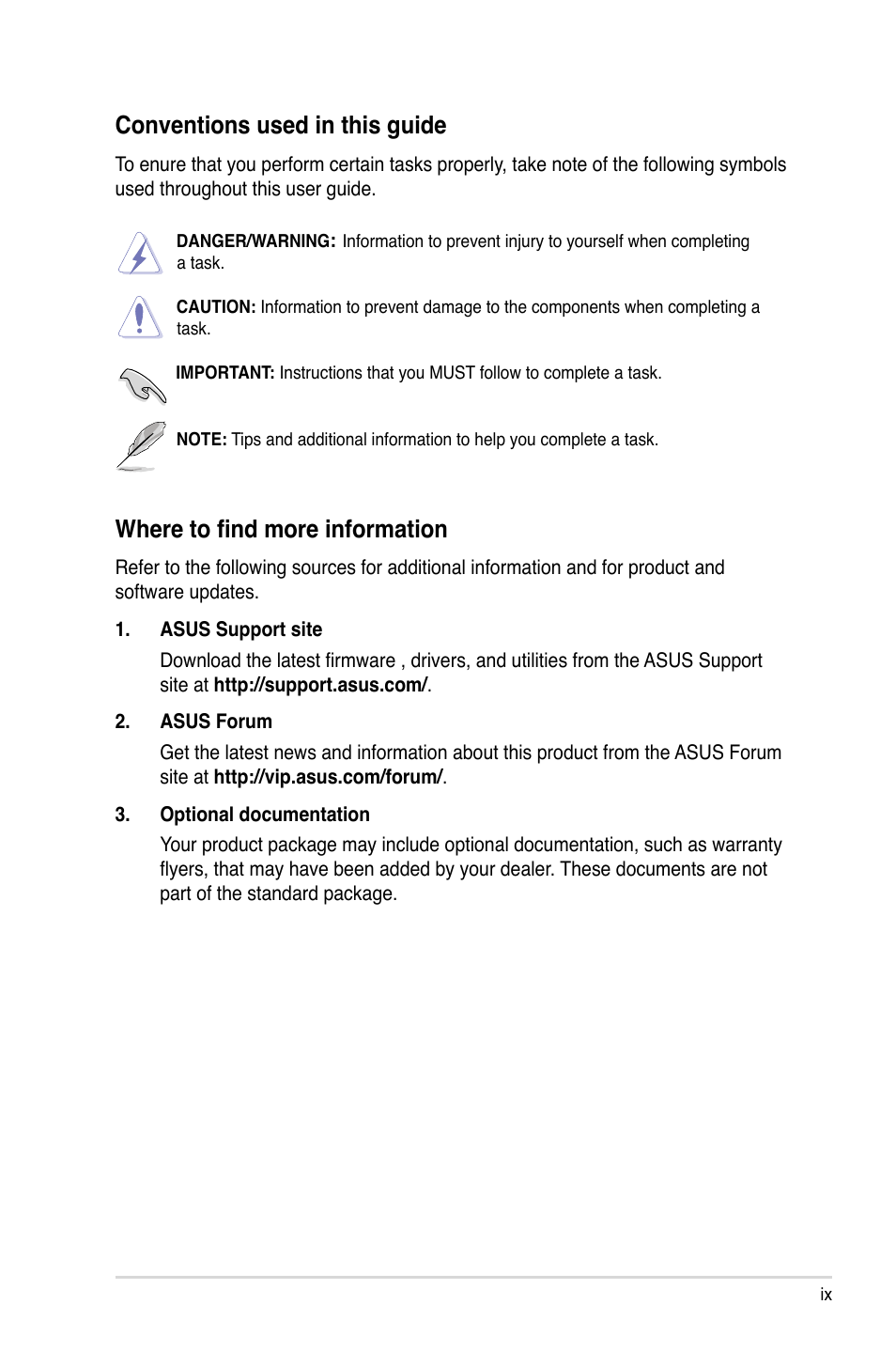 Conventions used in this guide, Where to find more information | Asus O!Play Mini Plus User Manual | Page 9 / 70