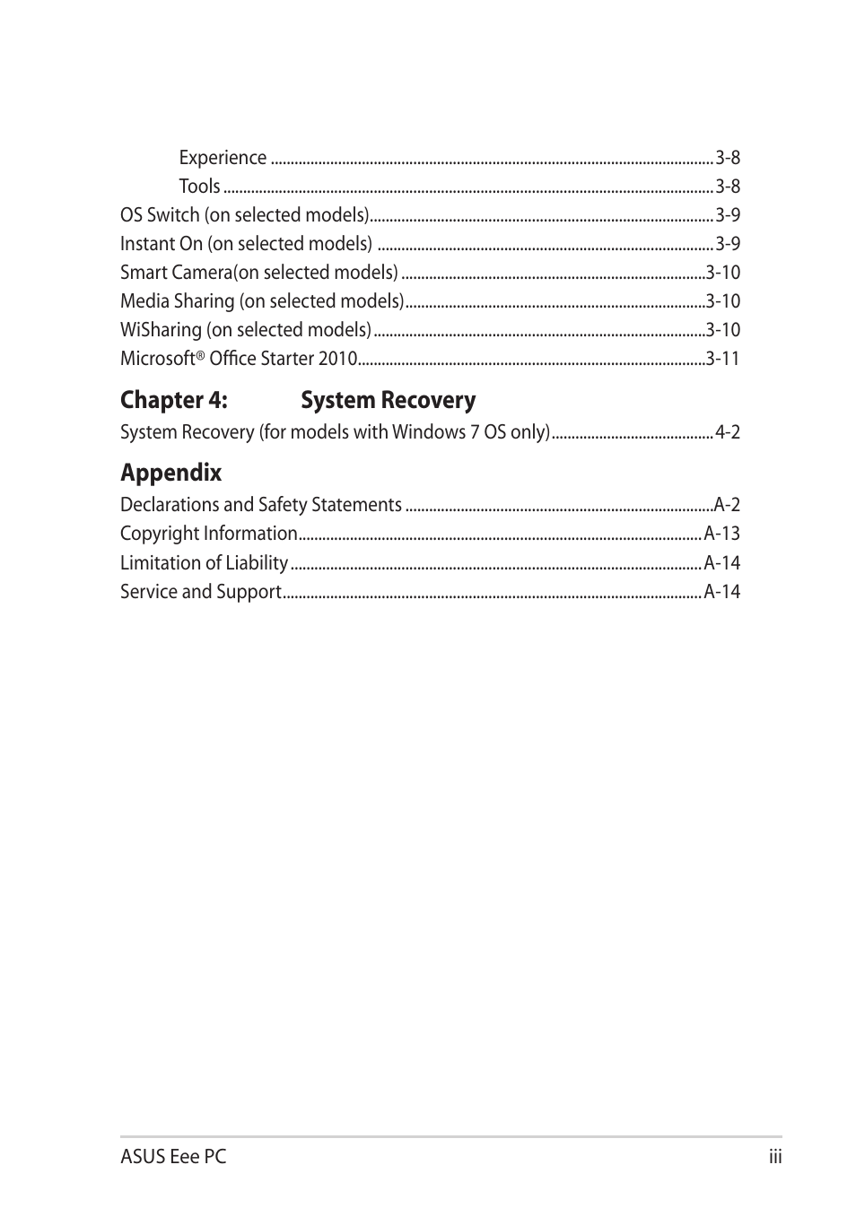 Asus Eee PC R052C User Manual | Page 3 / 60