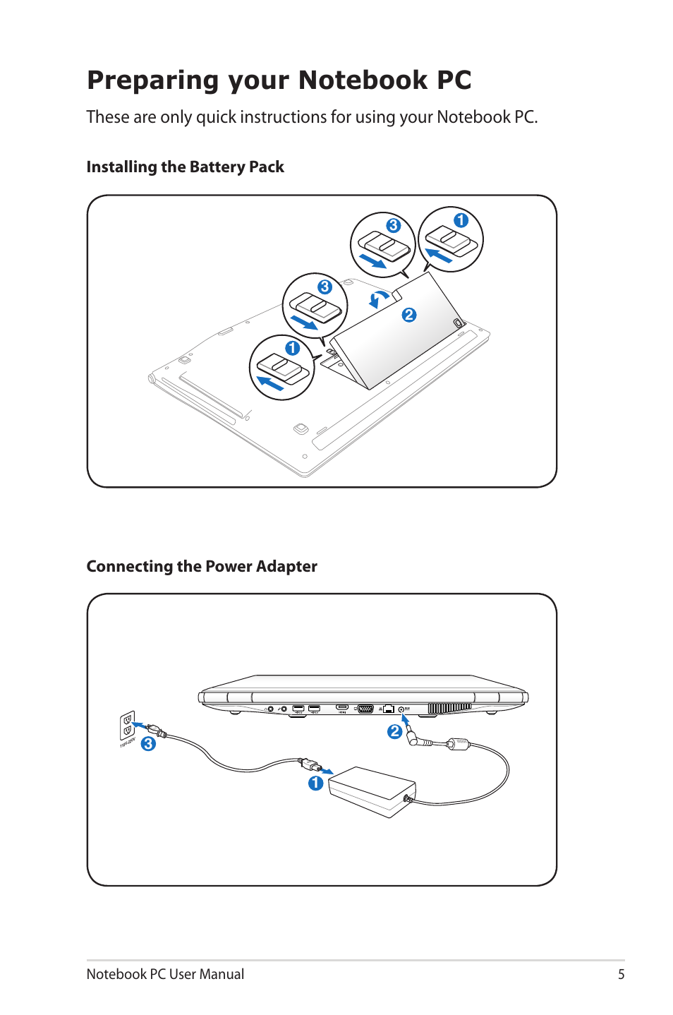 Preparing your notebook pc | Asus UX50V User Manual | Page 5 / 26