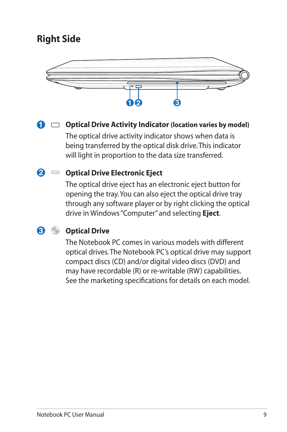Right side | Asus UX50V User Manual | Page 9 / 26