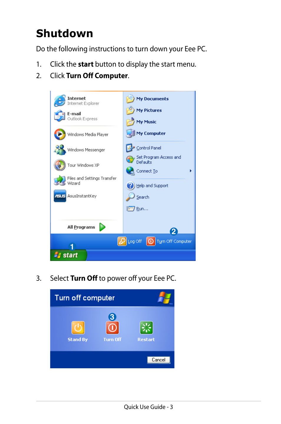 Shutdown | Asus Eee PC S101/XP User Manual | Page 3 / 8