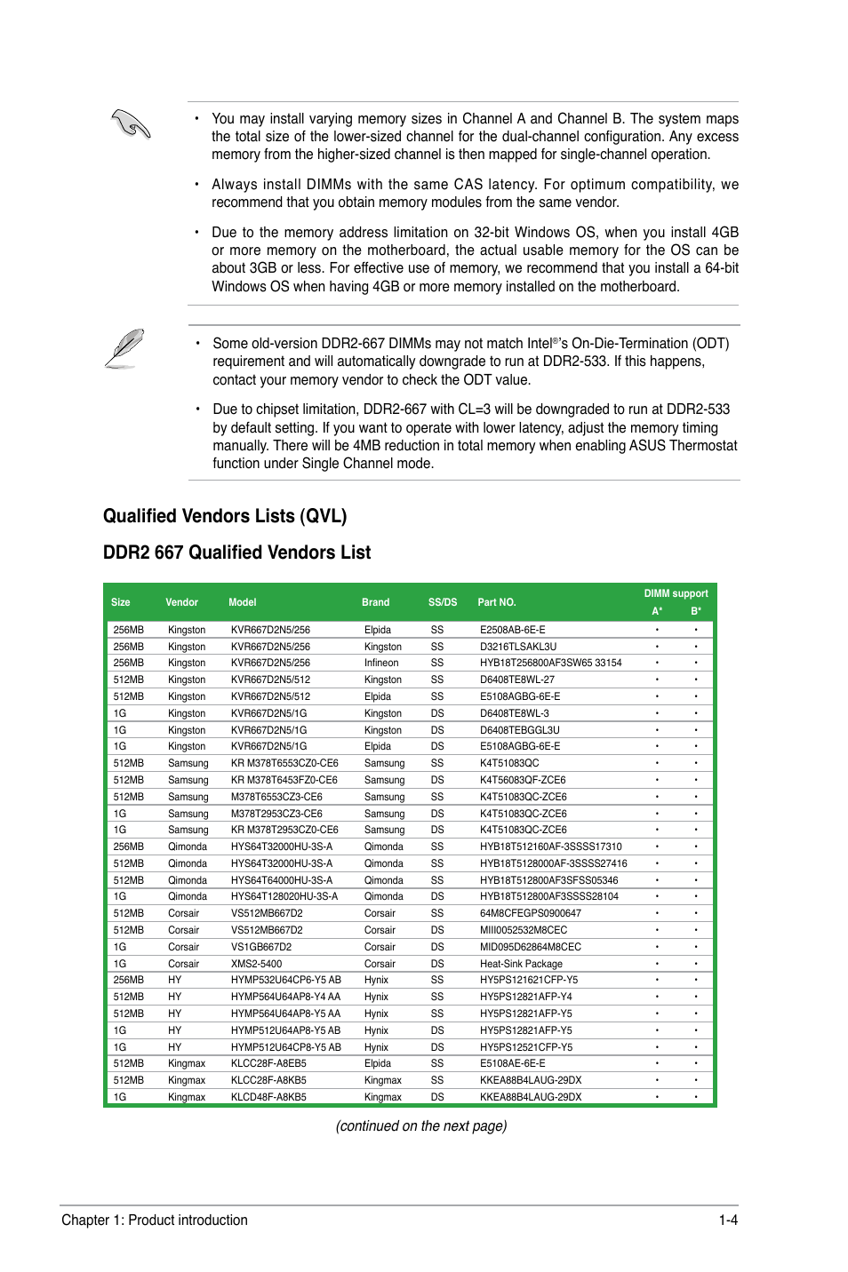 Continued on the next page), Chapter 1: product introduction 1-4 | Asus P5SD2-A User Manual | Page 13 / 40