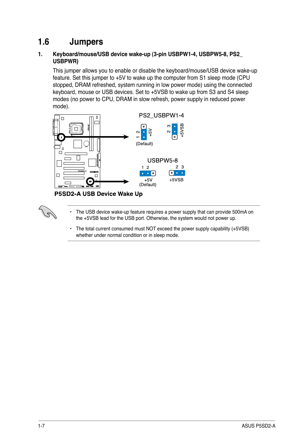 6 jumpers, Jumpers -7 | Asus P5SD2-A User Manual | Page 16 / 40