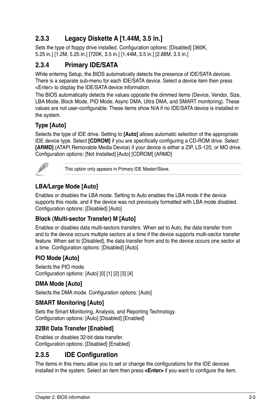 3 legacy diskette a, 4 primary ide/sata, 5 ide configuration | Legacy diskette a -5, Primary ide/sata -5, Ide configuration -5 | Asus P5SD2-A User Manual | Page 30 / 40