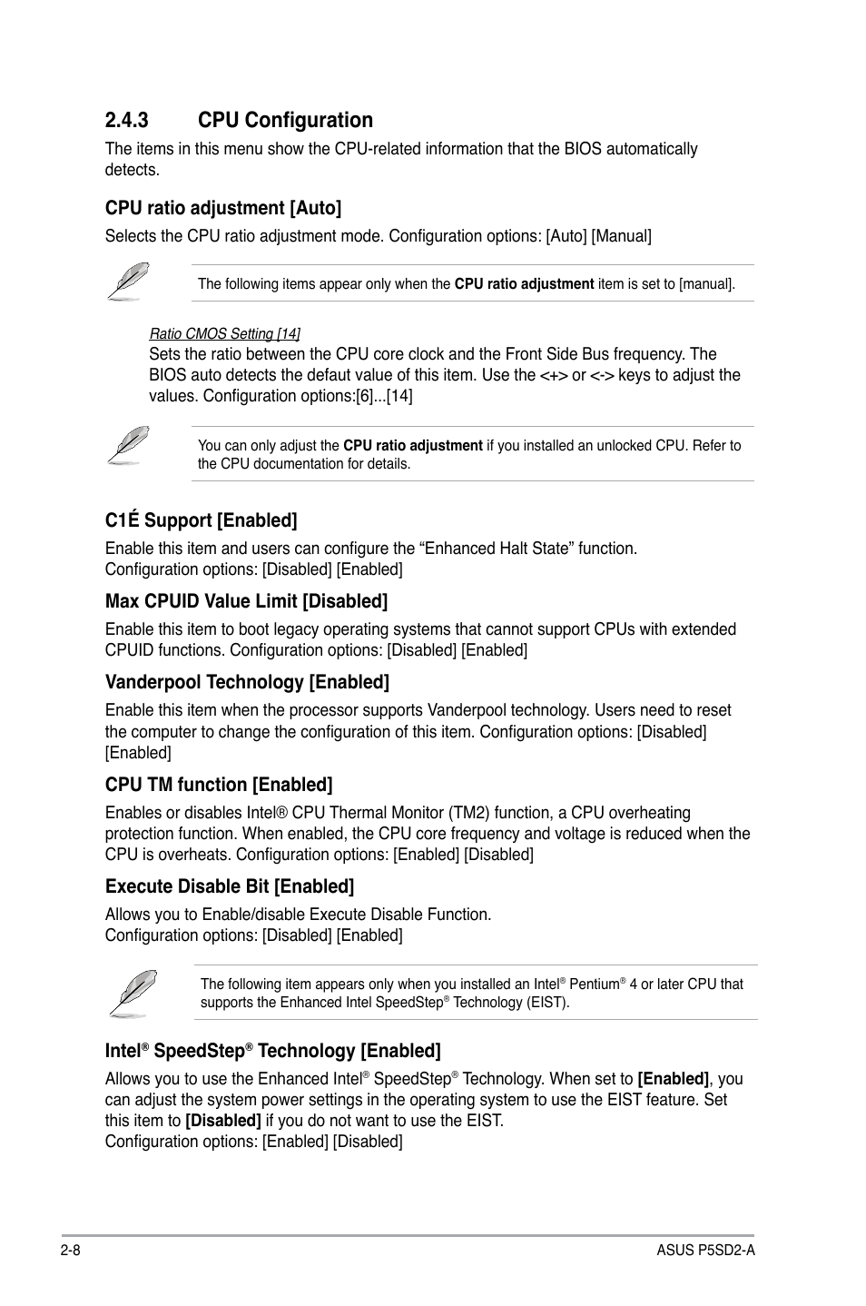 3 cpu configuration, Cpu configuration -8 | Asus P5SD2-A User Manual | Page 33 / 40