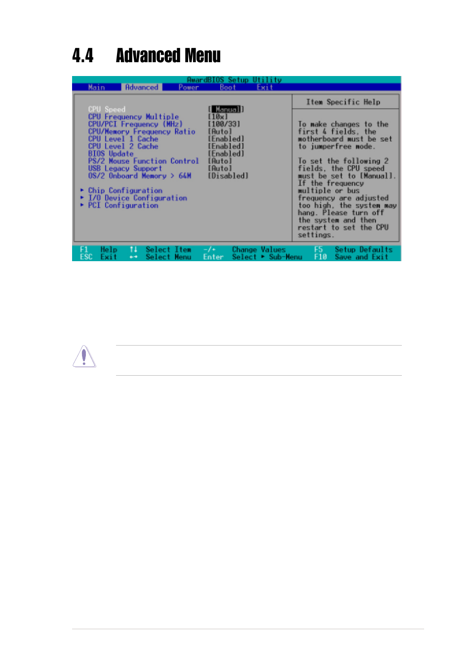 4 advanced menu | Asus P4B-LX User Manual | Page 65 / 108