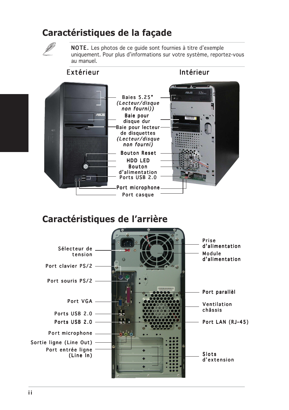 Caractéristiques de la façade, Caractéristiques de l’arrière, Français | Asus Vintage-PE2 User Manual | Page 10 / 80