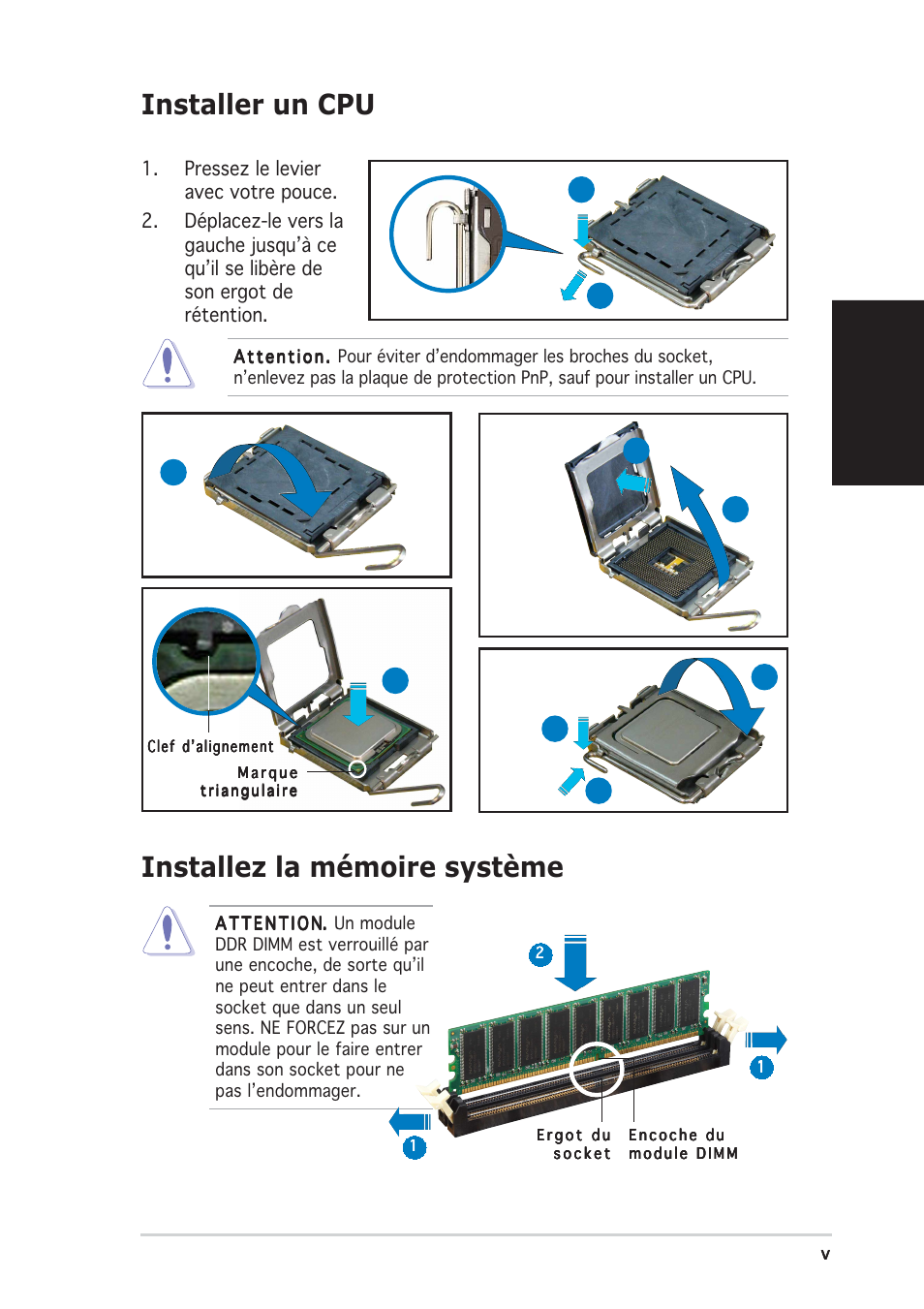 Installer un cpu, Installez la mémoire système, Français | Asus Vintage-PE2 User Manual | Page 13 / 80