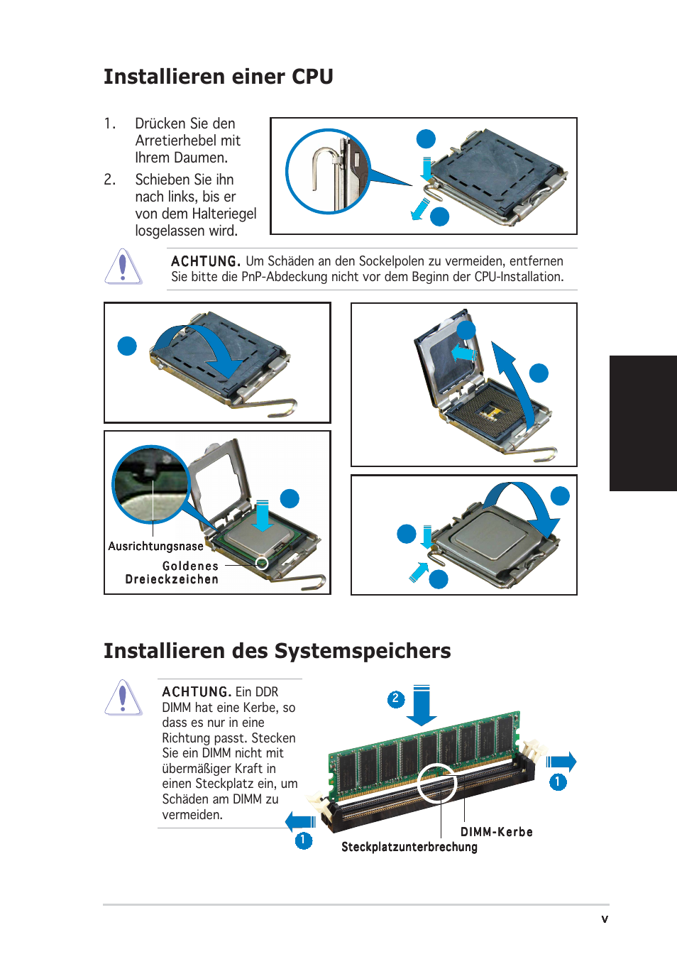 Installieren einer cpu, Installieren des systemspeichers, Deutsch | Asus Vintage-PE2 User Manual | Page 21 / 80