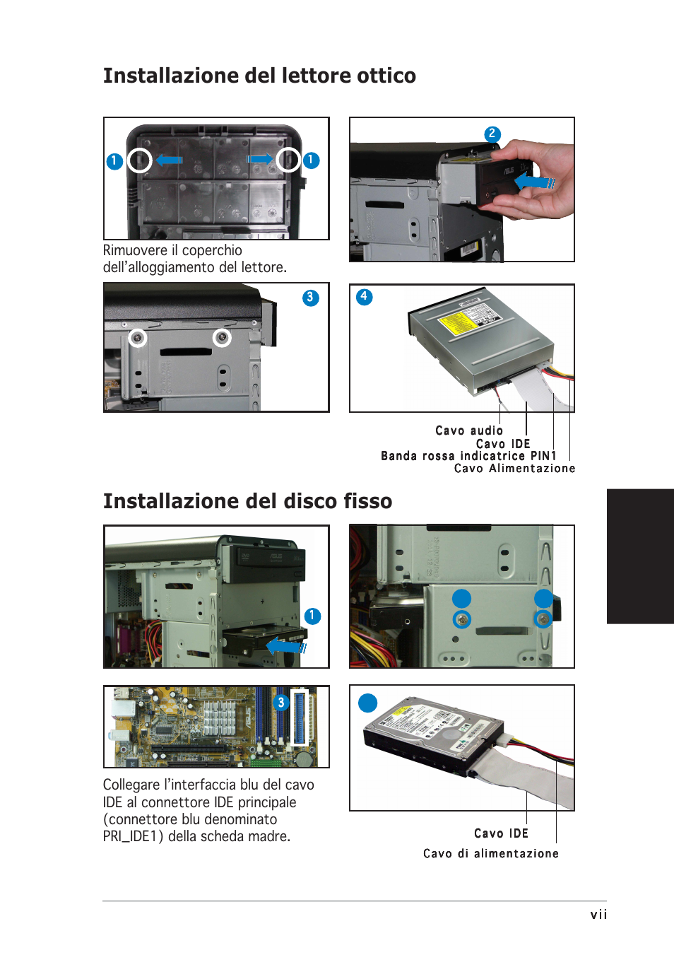 Installazione del lettore ottico, Installazione del disco fisso, Italiano | Asus Vintage-PE2 User Manual | Page 31 / 80