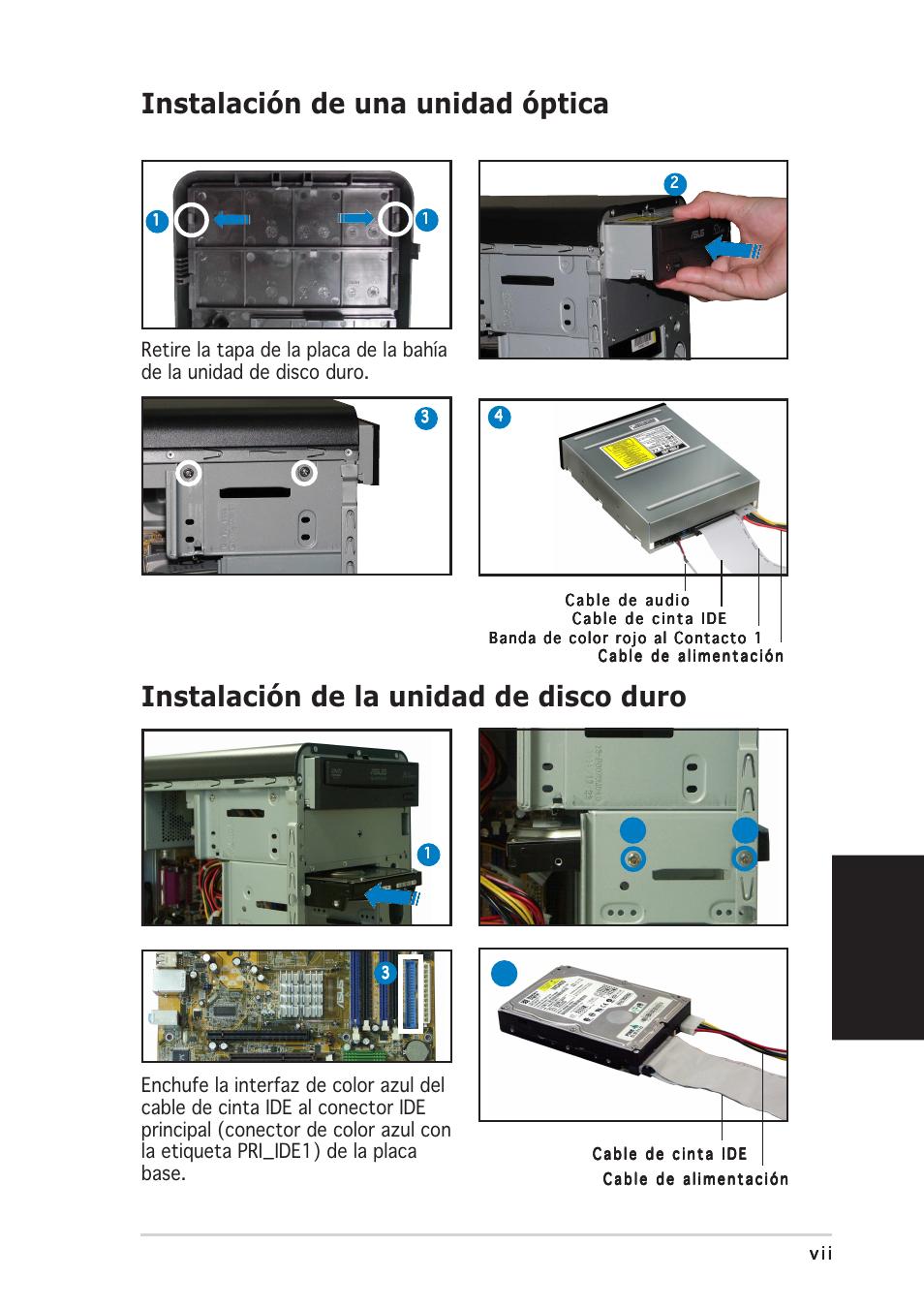 Instalación de una unidad óptica, Instalación de la unidad de disco duro, Español | Asus Vintage-PE2 User Manual | Page 39 / 80