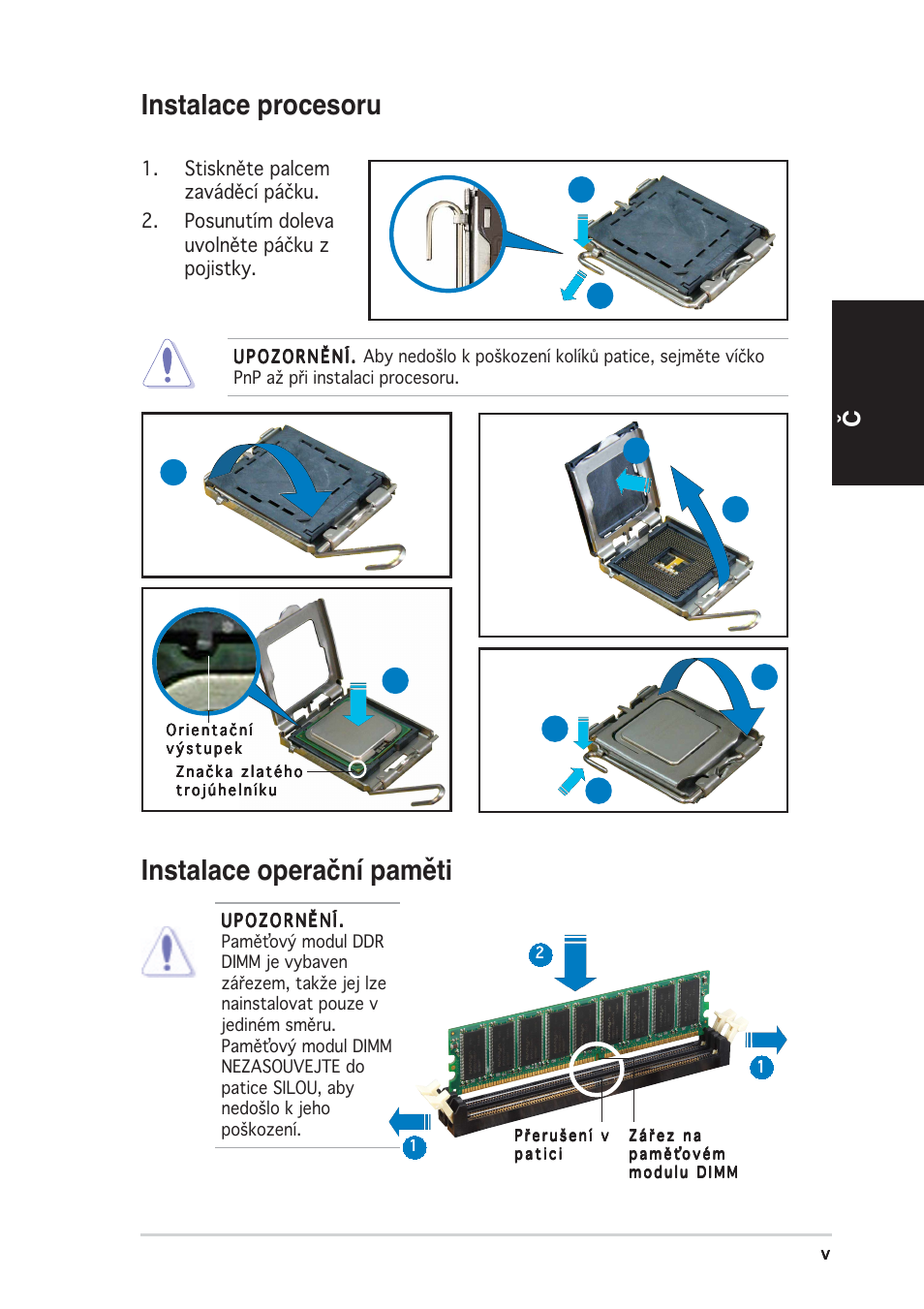 Instalace procesoru, Instalace operační paměti, Česky | Asus Vintage-PE2 User Manual | Page 61 / 80