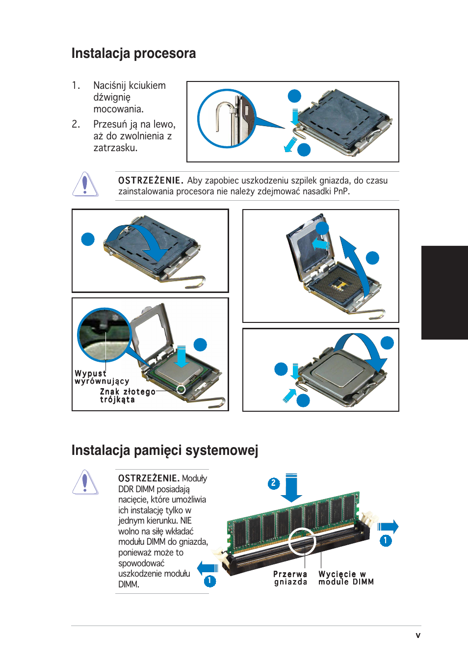 Instalacja procesora, Instalacja pamięci systemowej, Polski | Asus Vintage-PE2 User Manual | Page 69 / 80