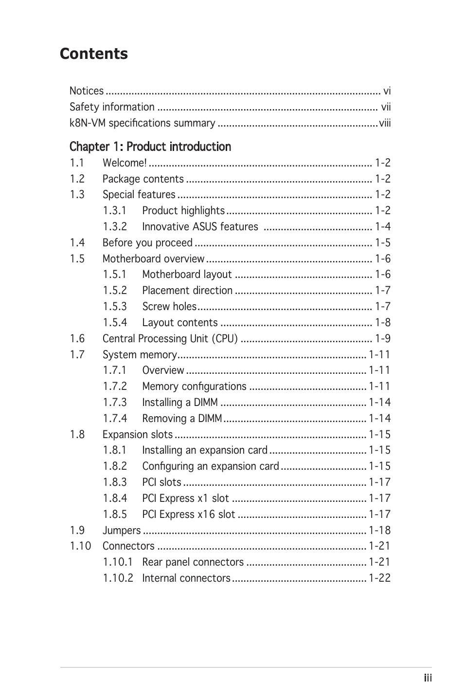 Asus K8N-VM User Manual | Page 3 / 84