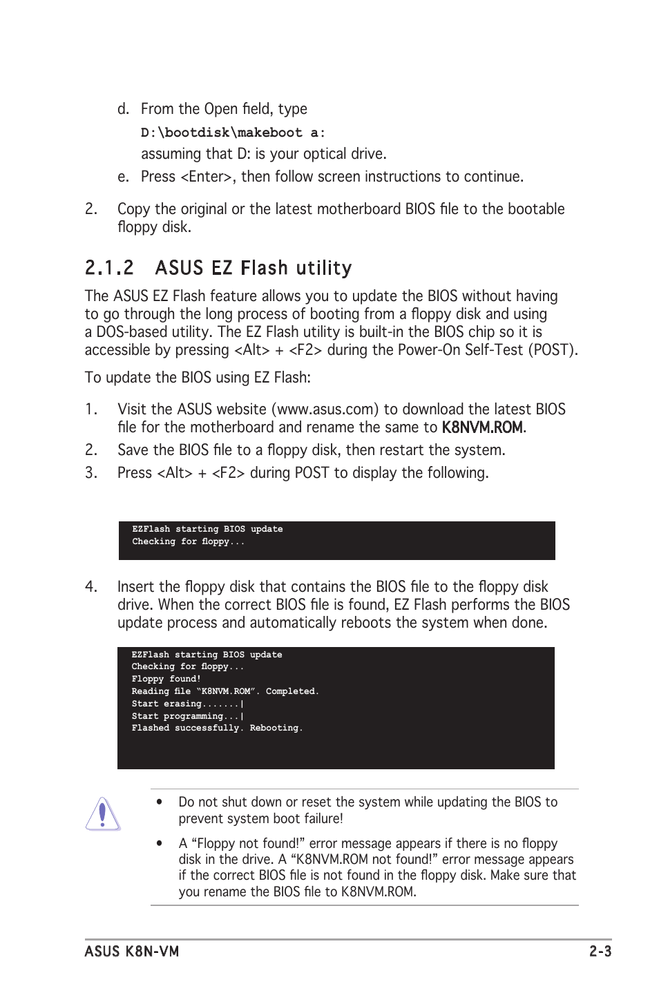 2 asus ez flash utility | Asus K8N-VM User Manual | Page 41 / 84