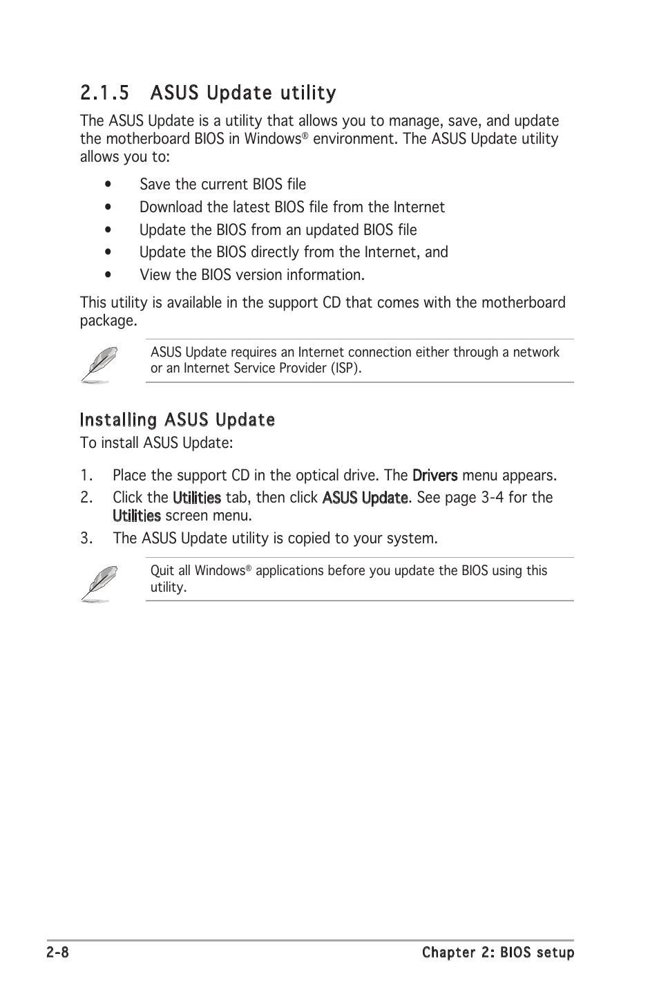 5 asus update utility, Installing asus update | Asus K8N-VM User Manual | Page 46 / 84