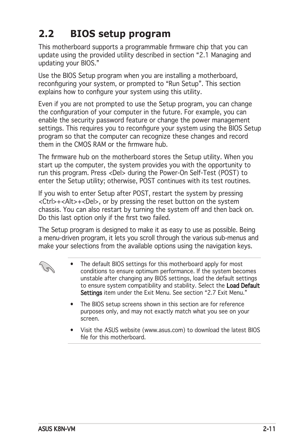 2 bios setup program | Asus K8N-VM User Manual | Page 49 / 84